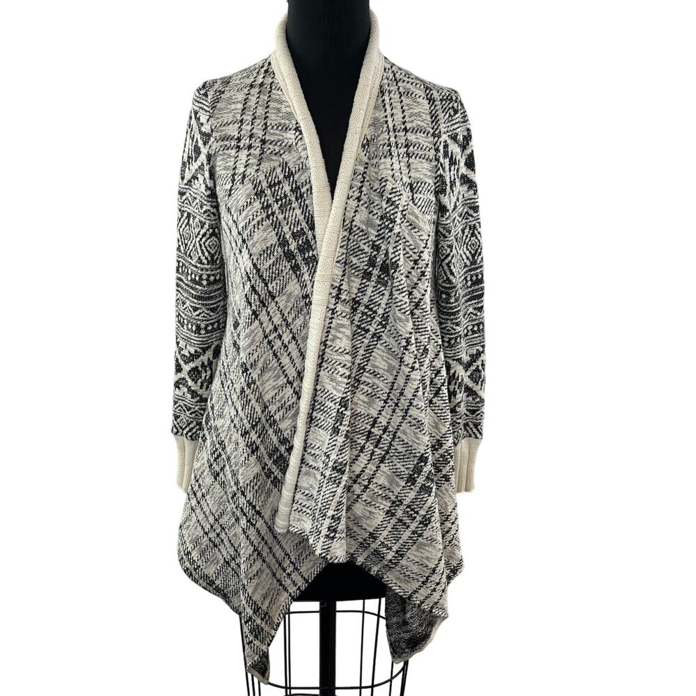 TINY Draped Front Cardigan Sweater Black White Cotton Blend Open Front Size S